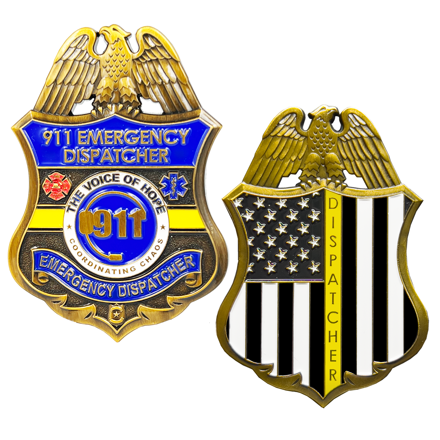 GL8-001 911 Emergency Dispatcher Fire Police EMT thin gold line Challenge Coin