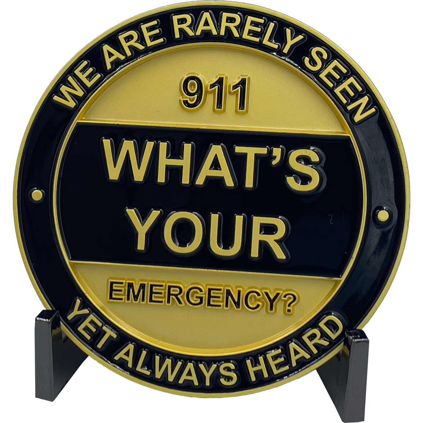 EL4-015 World's Biggest 911 Emergency Dispatcher Challenge Coin Thin Gold Line The First Voice Your Hear