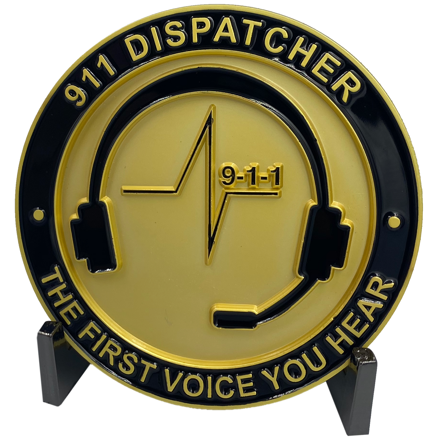 EL4-015 World's Biggest 911 Emergency Dispatcher Challenge Coin Thin Gold Line The First Voice Your Hear