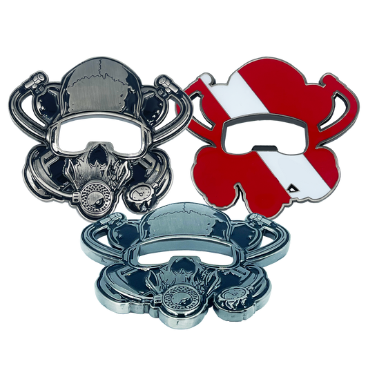 BL14-002 SCUBA Diver Bottle Opener Challenge Coin Dive Flag