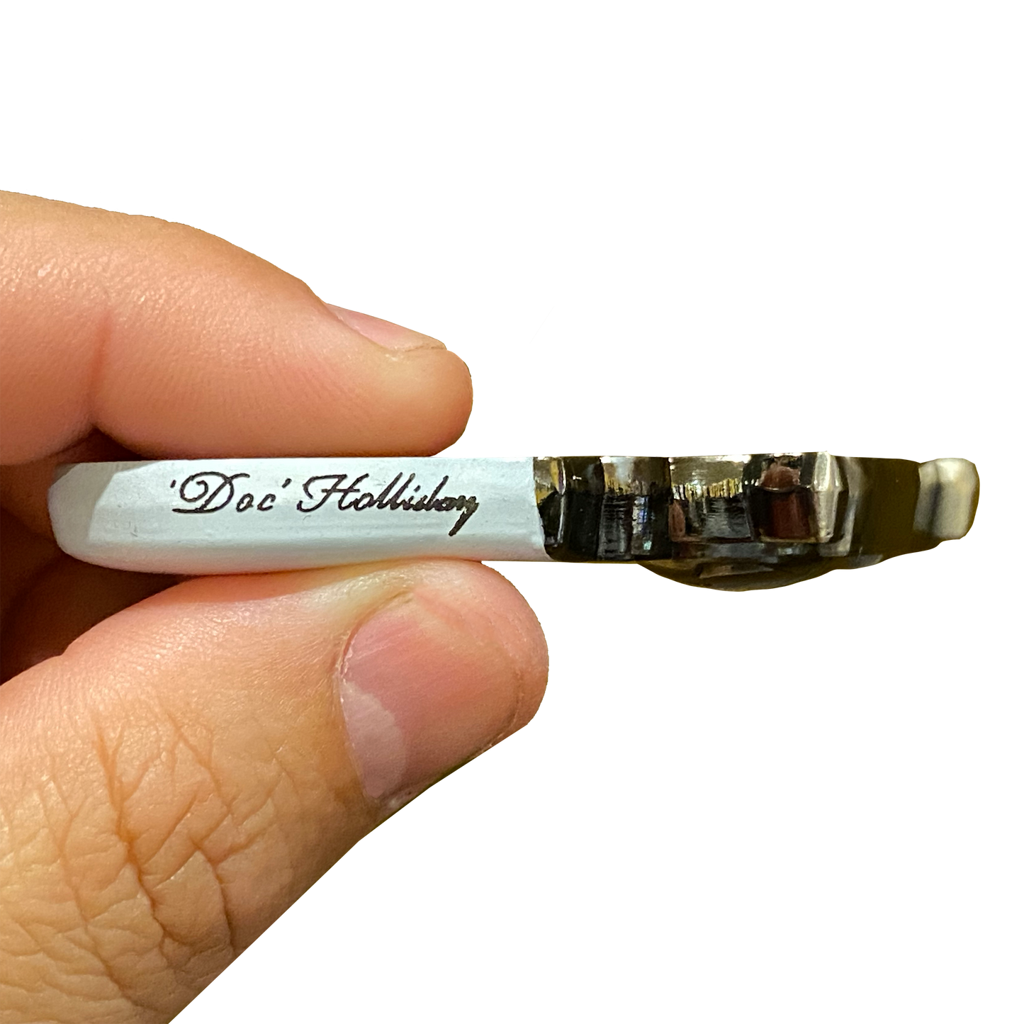 EE-013 Doc Holliday I'm Your Huckleberry ivory style grip nickel plated Model 1877 Colt Lightning Thunderer Challenge Coin