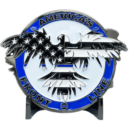 BL5-015 Thin Blue Line Flag and Eagle Police Challenge Coin NYPD CHP LAPD Chicago NOPD Police Officer CBP