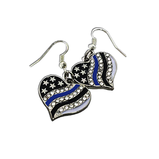 discontinued DL3-06 Thin Blue Line American Flag Earrings with rhinestones Police FBI ATF LAPD NYPD Chicago CBP