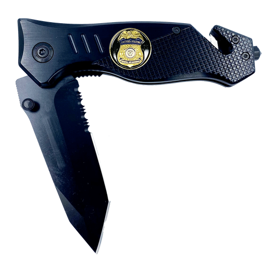 FAM Federal Air Marshal collectible 3-in-1 Police Tactical Rescue tool with Seatbelt Cutter, Steel Serrated Blade, Glass Breaker