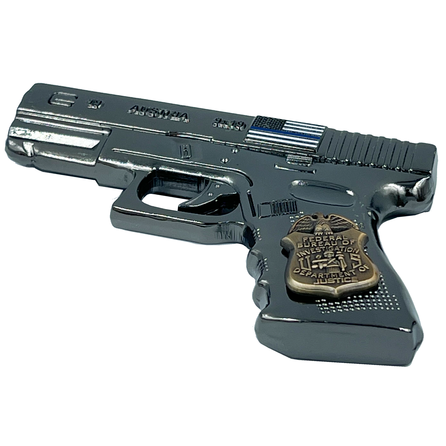 BL4-016 FBI inspired large 3 inch Challenge Coin Medallion dual plated with black nickel and antique gold