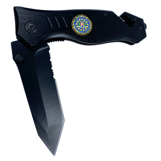 FBI collectible 3-in-1 Police Tactical Rescue tool for Law Enforcement First Responders with Seatbelt Cutter, Steel Serrated Blade, Glass Breaker