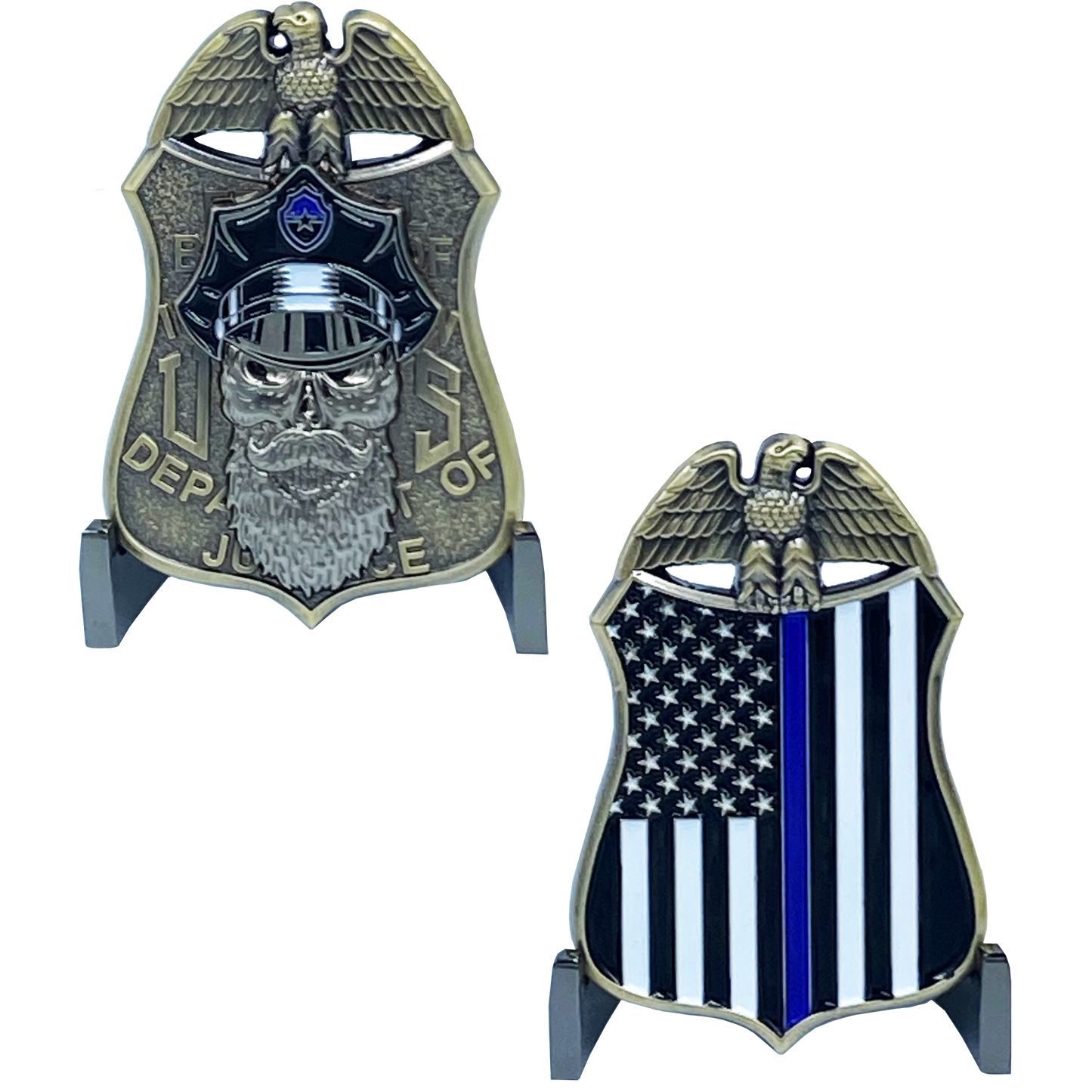 H-023 Thin Blue Line FBI Special Agent Police Challenge Coin Beard Gang Skull Back the Blue Federal Bureau of Investigations