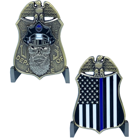 H-023 Thin Blue Line FBI Special Agent Police Challenge Coin Beard Gang Skull Back the Blue Federal Bureau of Investigations