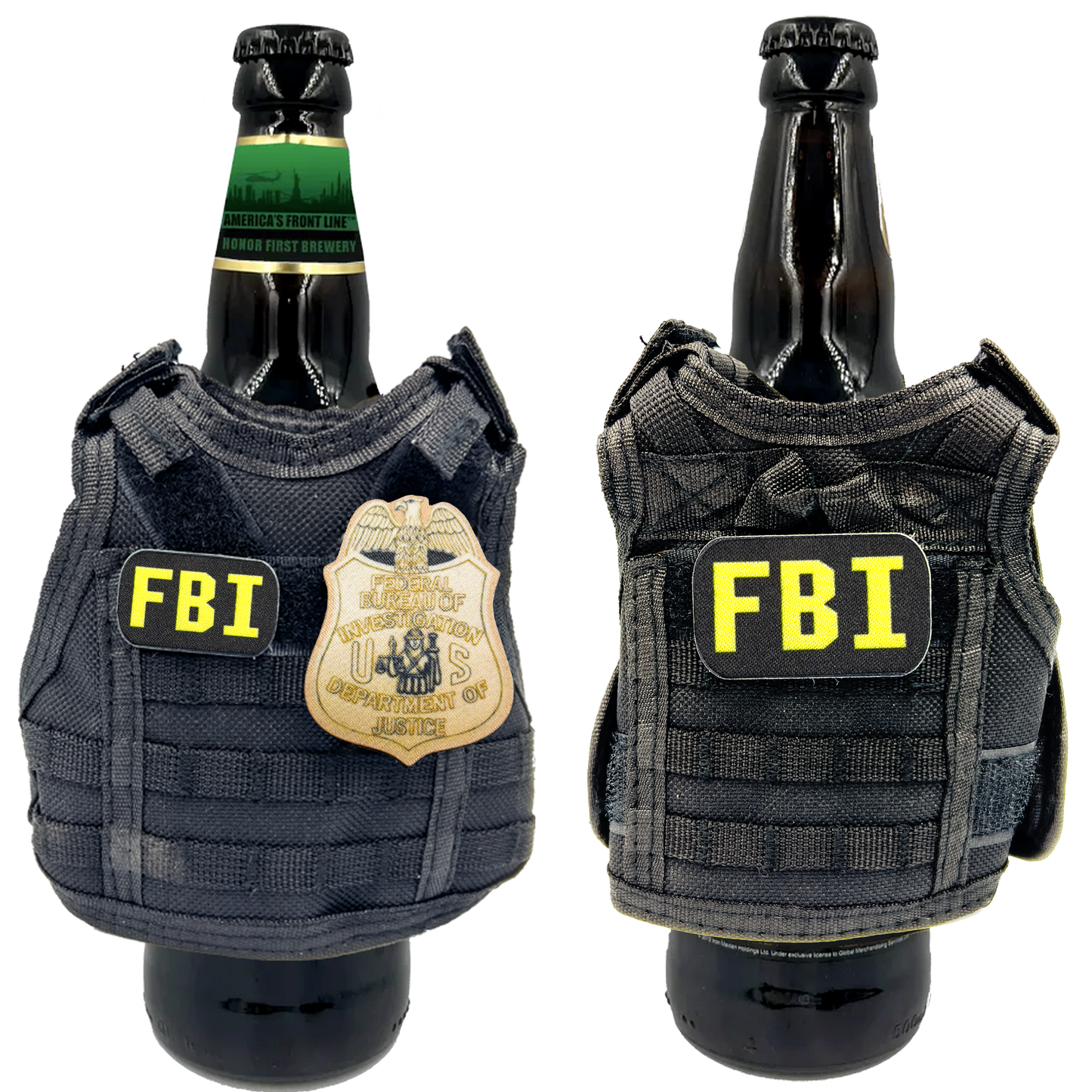 BL1-014 FBI SPECIAL AGENT Tactical Beverage Bottle or Can Cooler Vest with removable patches perfect gift for Challenge Coin collectors