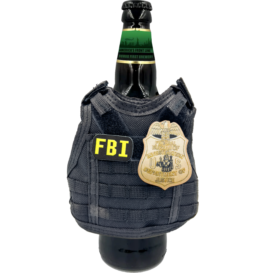 BL1-014 FBI SPECIAL AGENT Tactical Beverage Bottle or Can Cooler Vest with removable patches perfect gift for Challenge Coin collectors