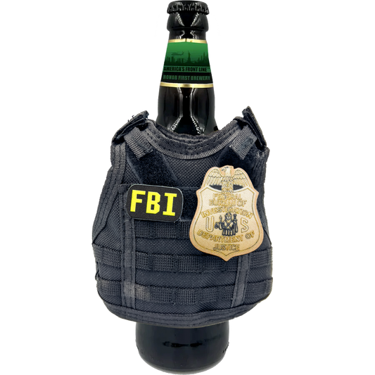 BL1-014 FBI SPECIAL AGENT Tactical Beverage Bottle or Can Cooler Vest with removable patches perfect gift for Challenge Coin collectors