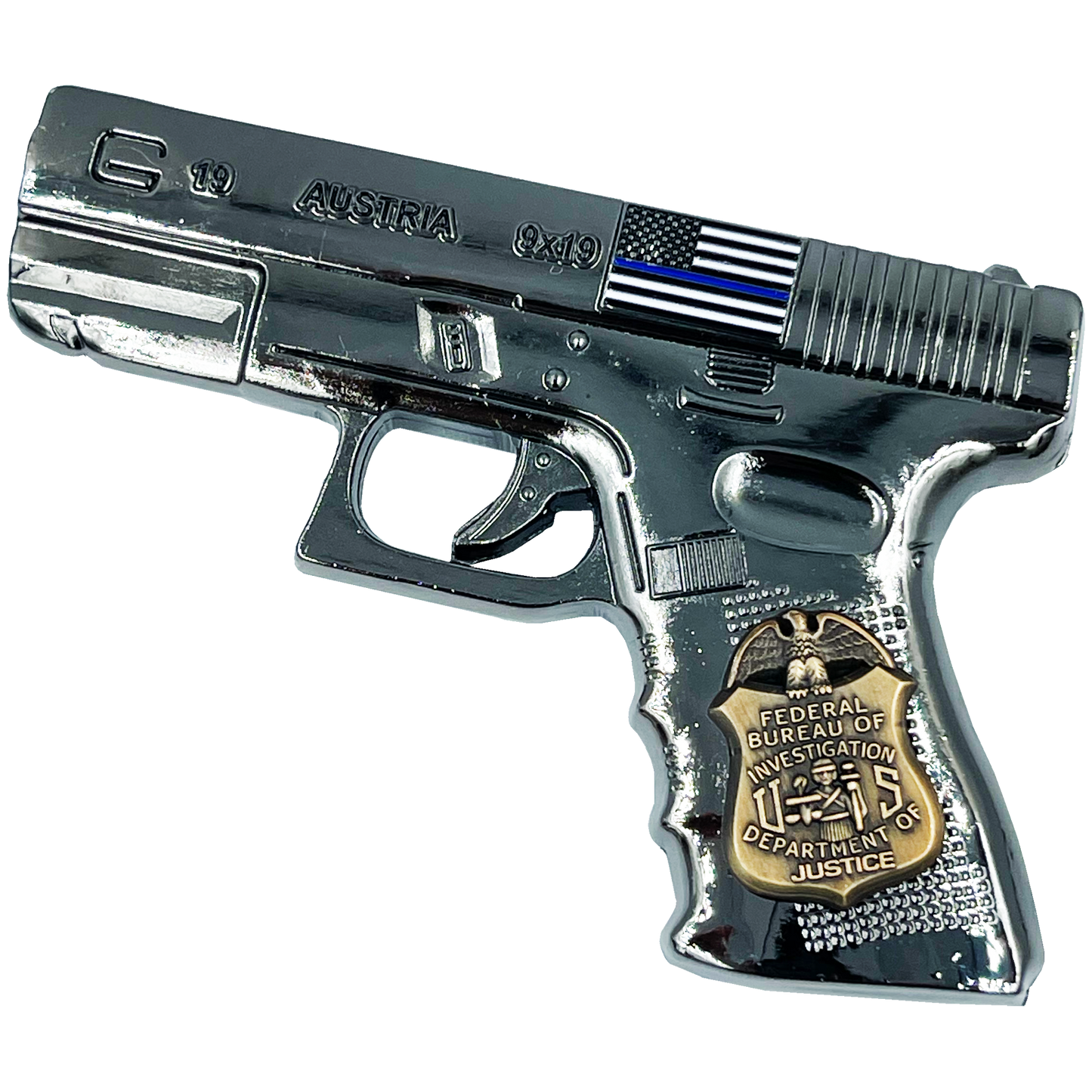 BL4-016 FBI inspired large 3 inch Challenge Coin Medallion dual plated with black nickel and antique gold