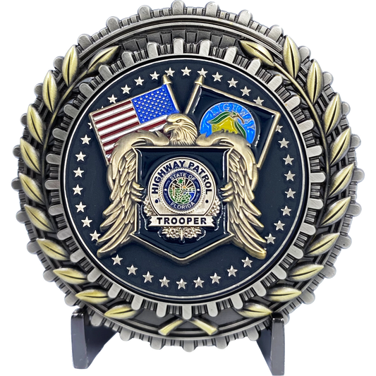 discontinued BL1-05B Large 2.75 inch Challenge Coin with 2 pins set FHP Florida Highway Patrol Police Trooper