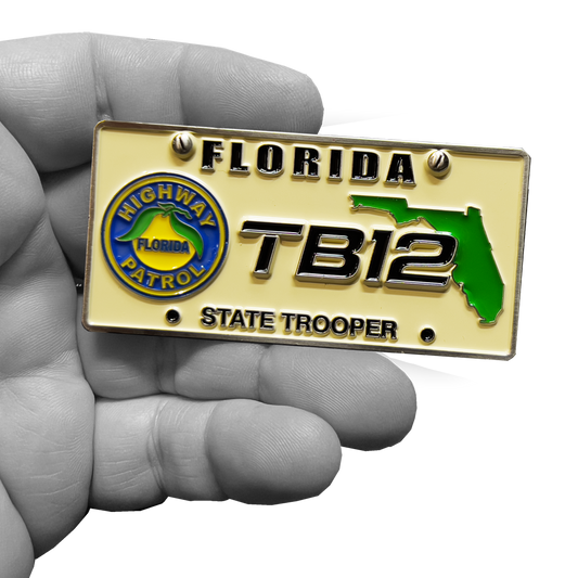 GL11-001 FHP Florida Highway Patrol State Police Tampa Bay Stadium Security Detail License Plate Challenge Coin