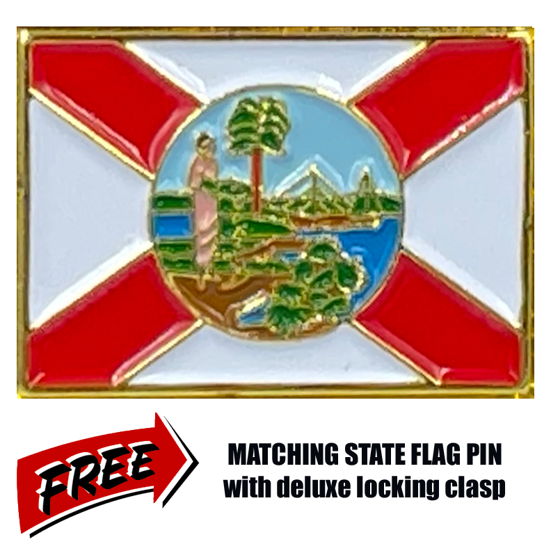 Discontinued BL3-002 Florida BACKS THE BLUE Thin Blue Line Police Challenge Coin with free matching State Flag pin back the blue FHP Miami BSO Sheriff CBP Tallahassee Tampa Orlando Jacksonville trooper