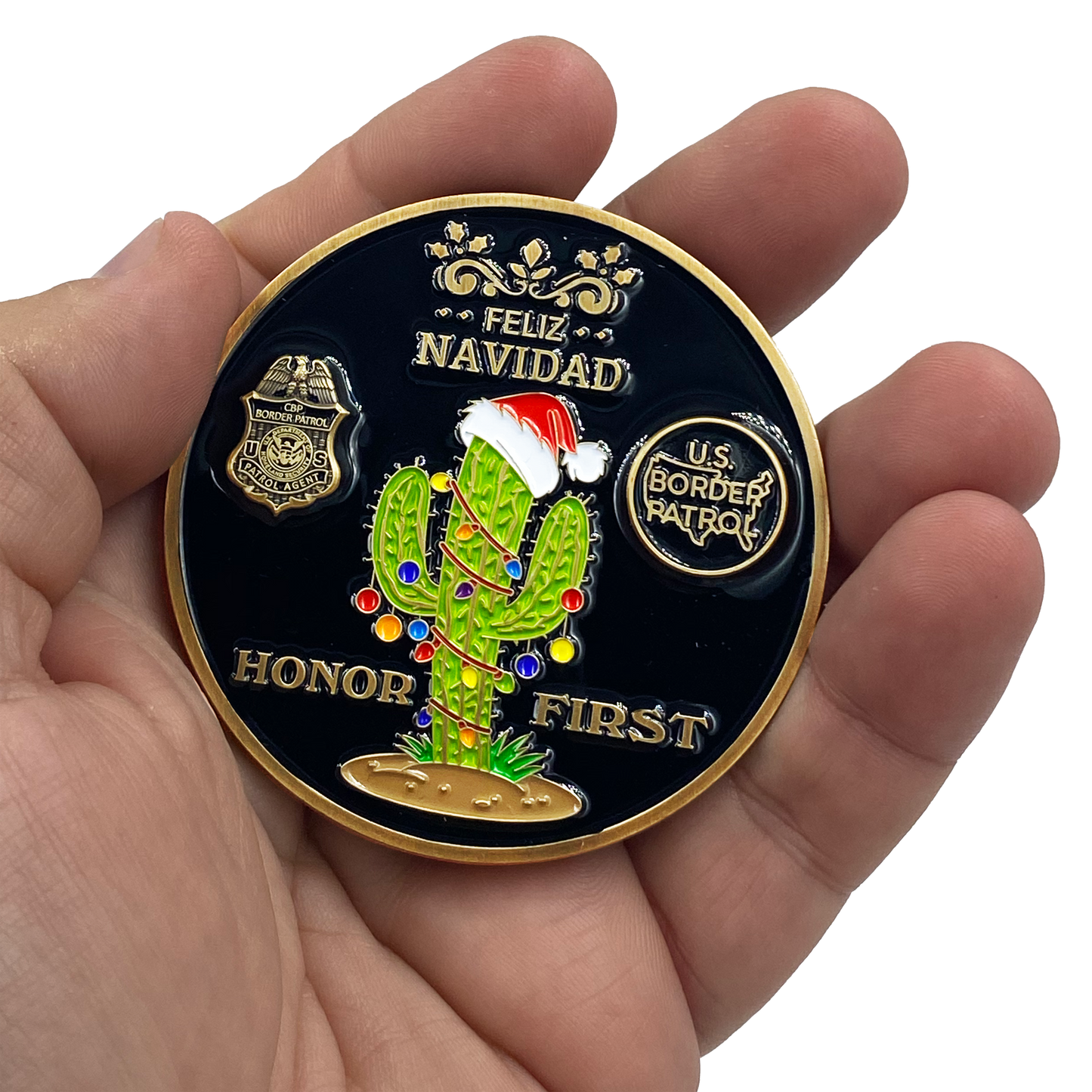 EL3-001 CBP Border Patrol Agent BPA Feliz Navidad Christmas Cactus Challenge Coin