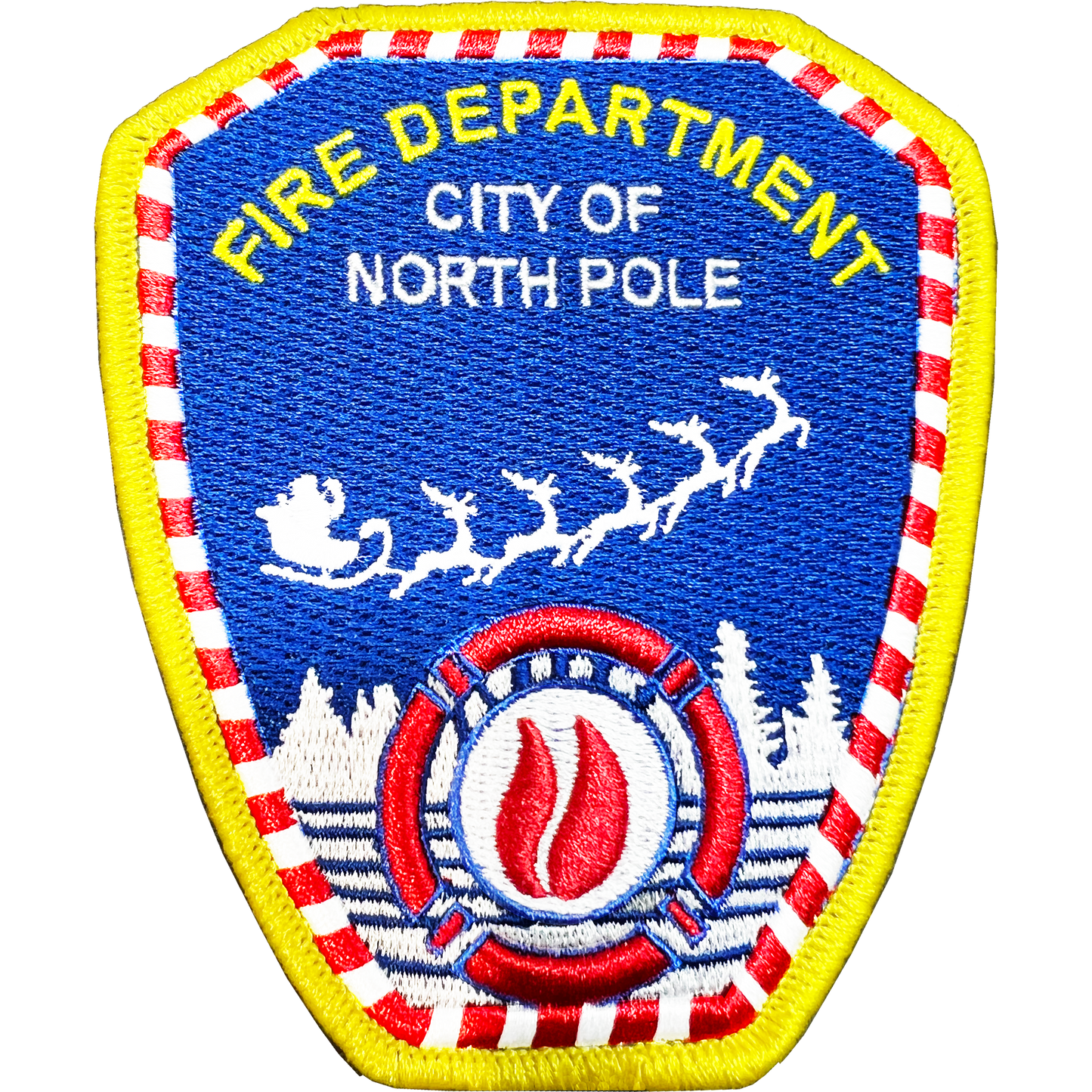 AMAZON version CL8-12 City of North Pole Fire Department style Santa Claus Fire Fighter iron-on patch Fireman CHRISTMAS