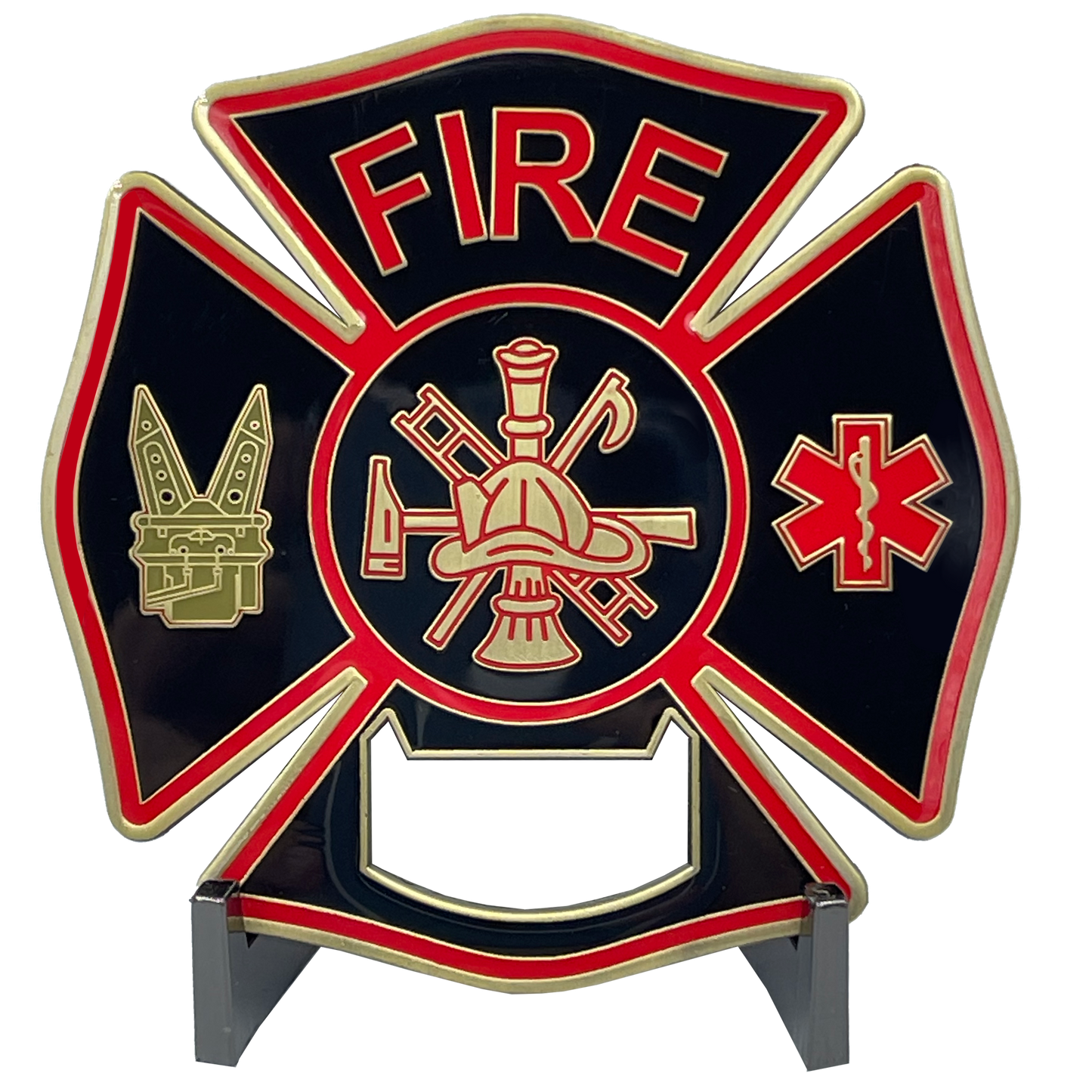 BL2-005A Large Fire Department Firefighter thin red line maltese cross EMT paramedic bottle opener coaster challenge coin