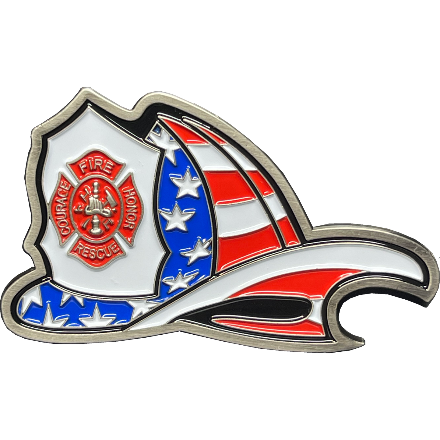 BL15-016 Maltese Cross Fire Department Helmet Bottle Opener Thin Red Line Flag Challenge Coin Fire Fighter