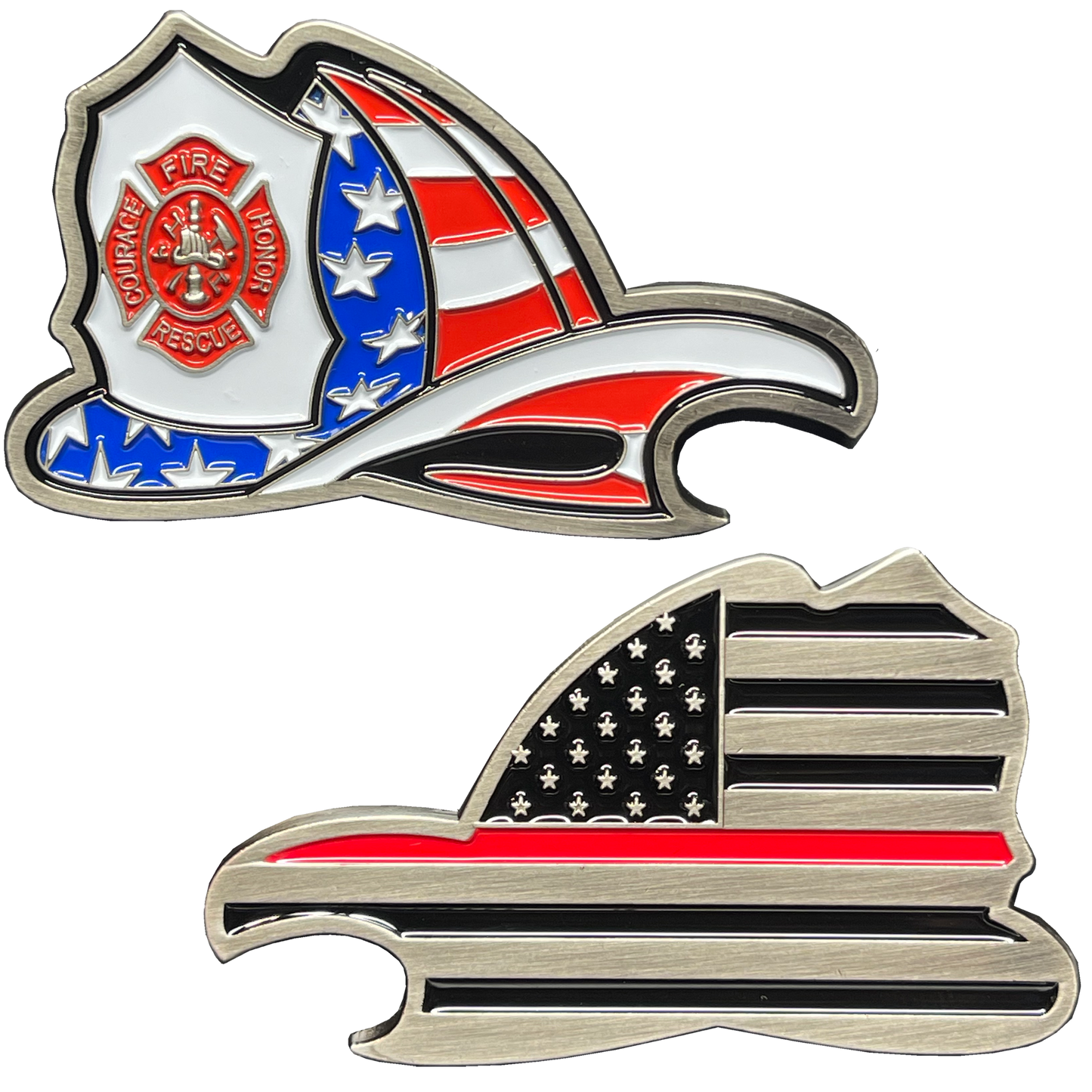 BL15-016 Maltese Cross Fire Department Helmet Bottle Opener Thin Red Line Flag Challenge Coin Fire Fighter