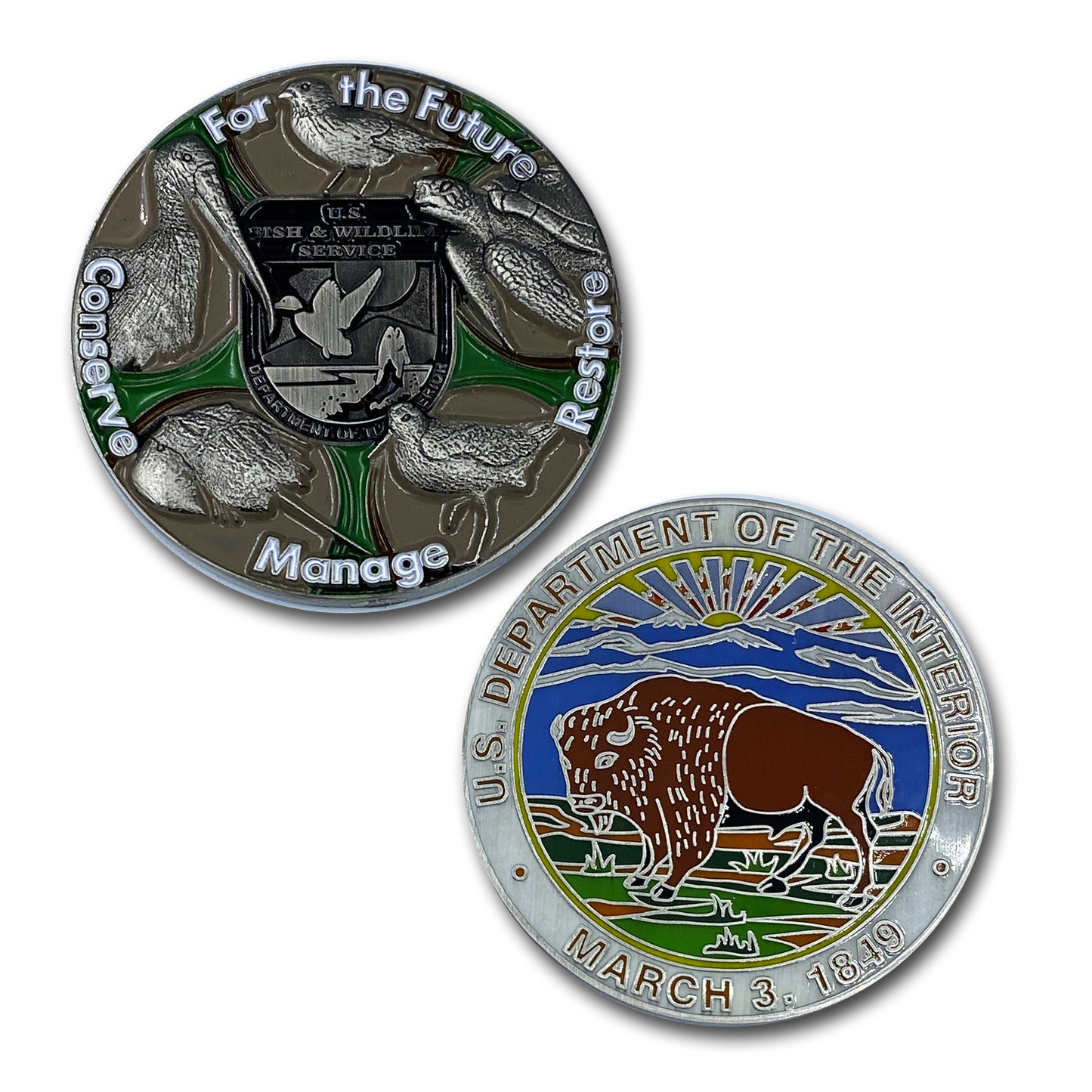 DD-007 Fish and Wildlife Service FWL & FWS challenge coins Department of Interior