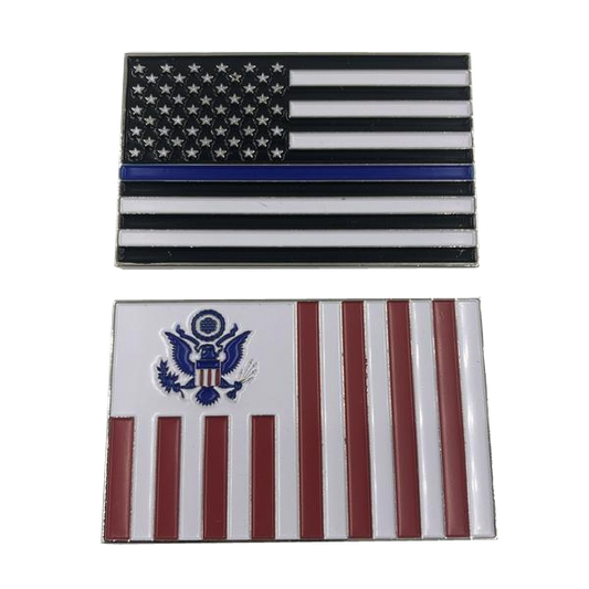 discontinued I-009 Customs Flag Challenge Coin with Thin Blue Line U.S. Flag