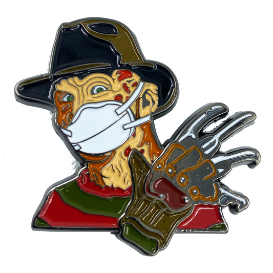 CL3-11 Nightmare on Elm Street Freddy Krueger Mask Pin with double pin back and spring loaded clasps Pandemic
