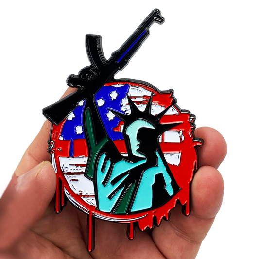discontinued
 DL8-08 Infidel Statue of Liberty American Flag M4 Thin Blue Line Challenge Coin Police NYPD LAPD CBP FBI FAM
