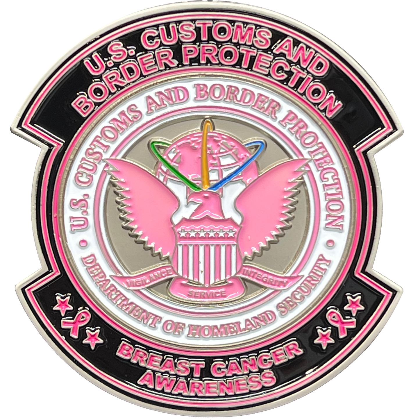 discontinued BL14-010 CBP Pink Border Patrol Agent Challenge Coin Breast Cancer Cancer Awareness