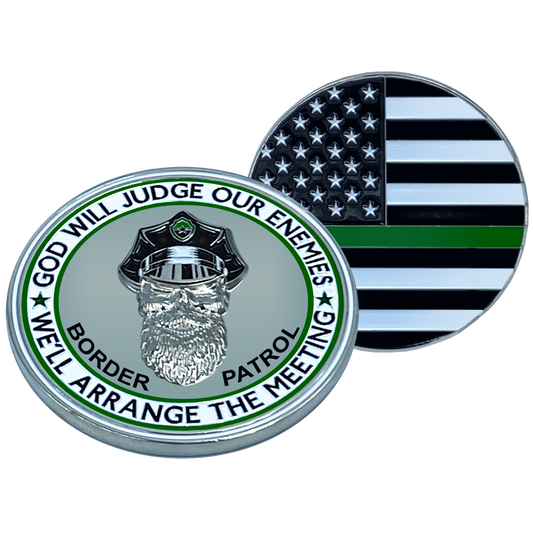 EL1-002 Thin Green Line God Will Judge BPA BEARD GANG SKULL Challenge Coin Police CBP Border Patrol AGENT Back the Blue