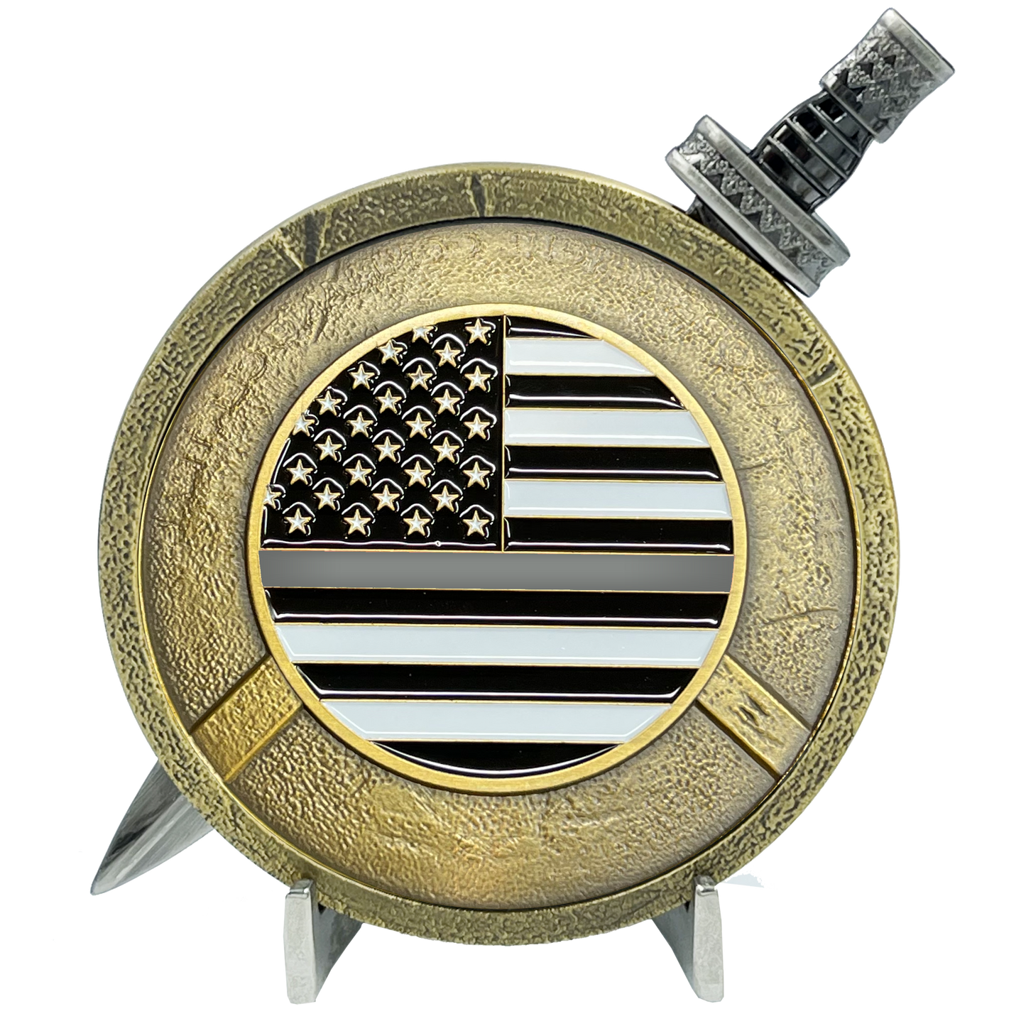 EL6-018 Thin Gray Line Correctional Officer CO Department of Corrections Warrior Gladiator Shield with removable Sword Challenge Coin Set jail prison