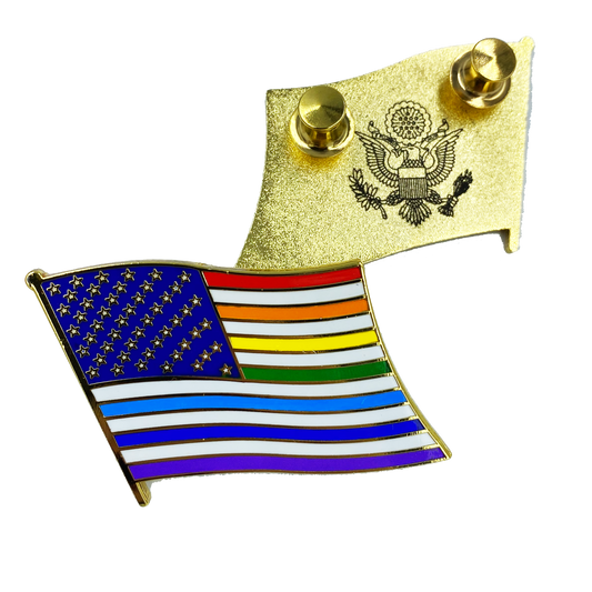 discontinued CC-020 Large 2 inch LGBTQ Rainbow Pride American Flag 2 inch cloisonné gay pins