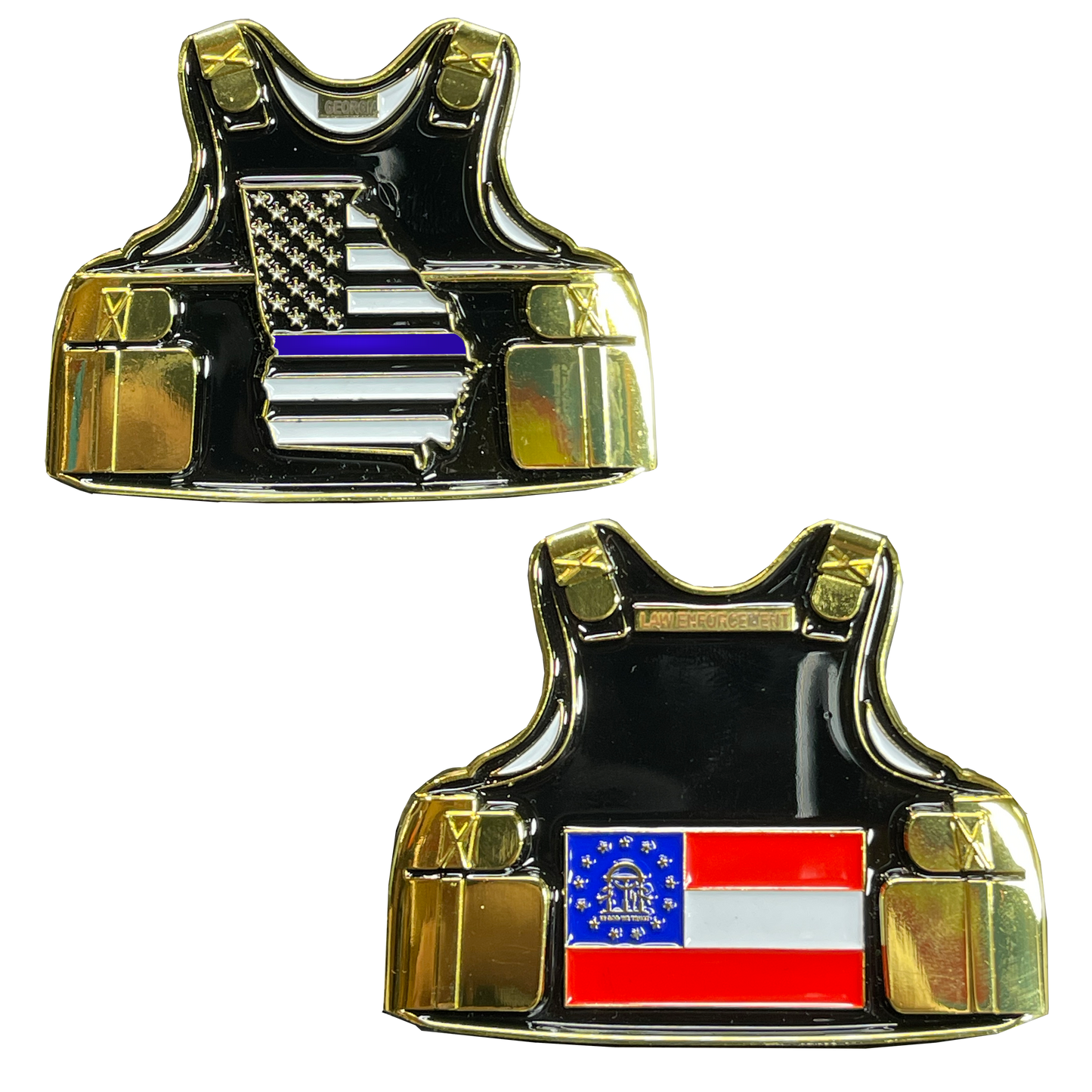 D-009 Georgia LEO Thin Blue Line State Body Armor Police Challenge Coin