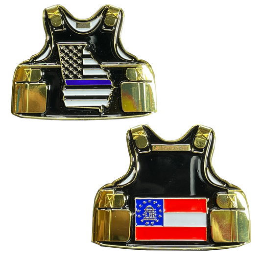 D-009 Georgia LEO Thin Blue Line State Body Armor Police Challenge Coin