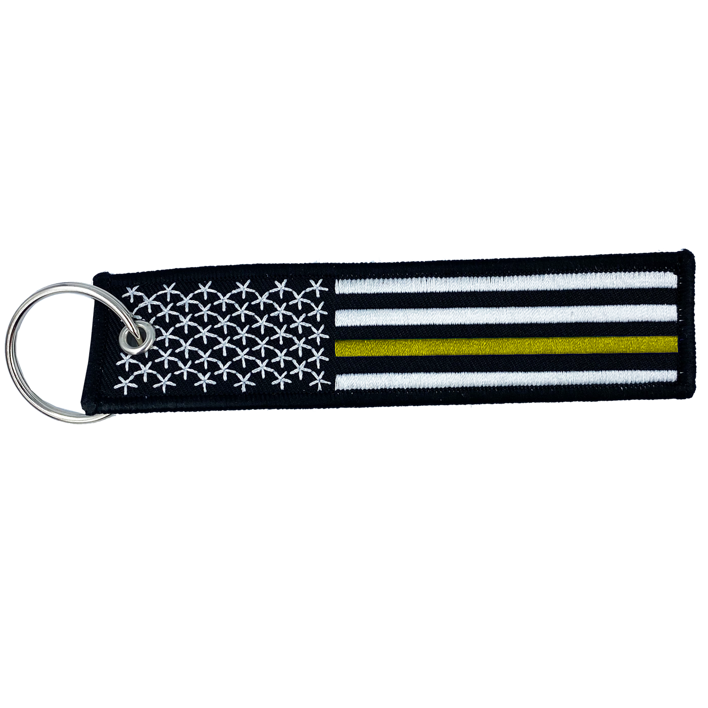 CC-010 Thin Gold Line 911 Emergency Dispatcher Flag Keychain or Luggage Tag or zipper pull Police Sheriff Fire Yellow