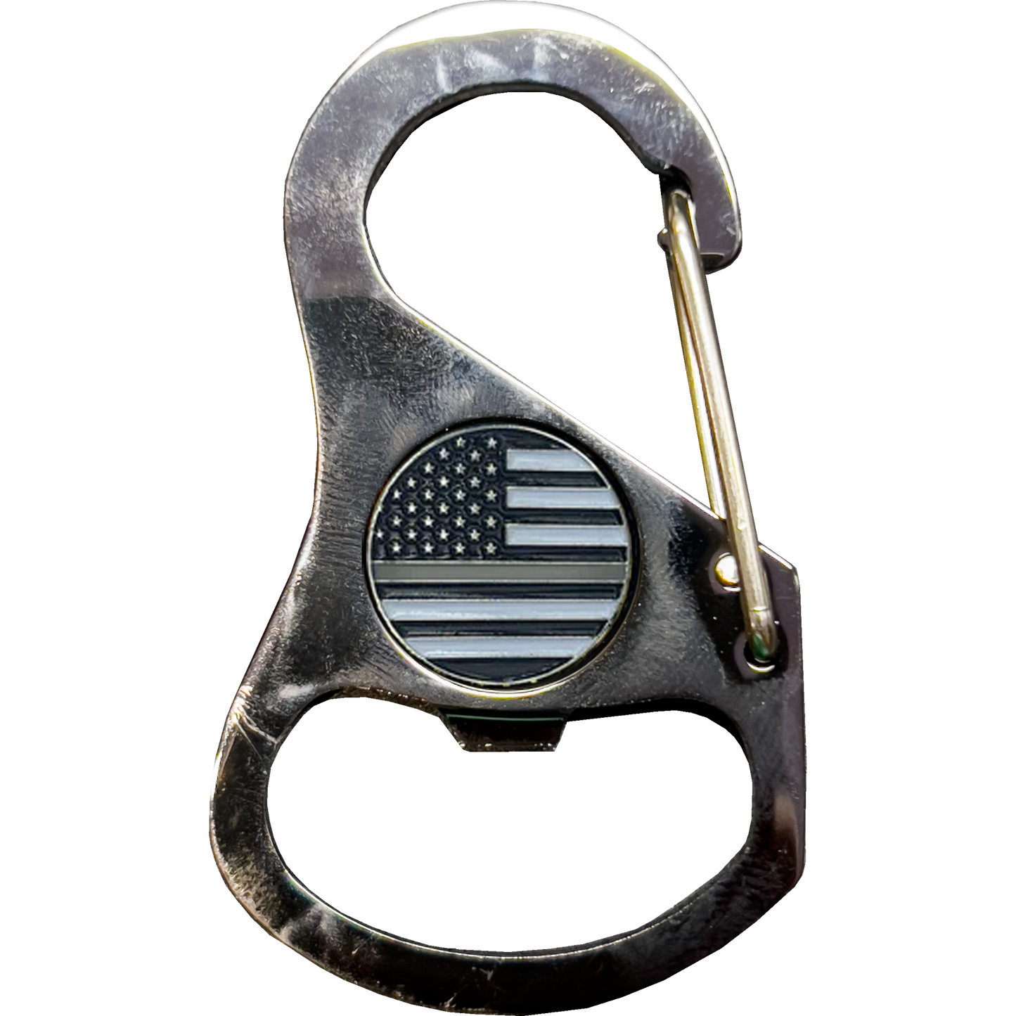 Correctional Officer Thin Gray Line Carabiner Keychain with 4 carabiner clips and bottle opener function CO Corrections