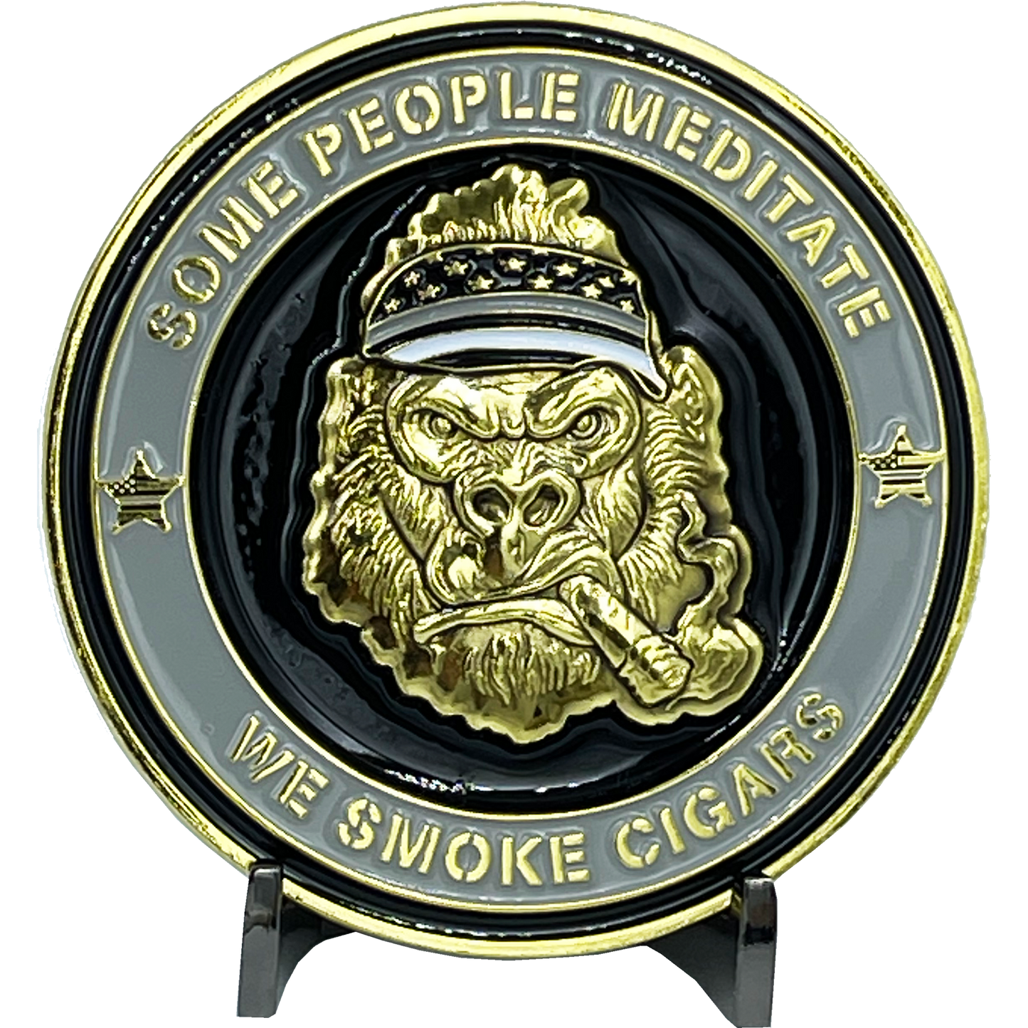 BL12-010 Corrections CO Thin Gray Line Correctional Officer Cigar Gorilla Challenge Coin Tap Dat Ash SOME PEOPLE MEDITATE WE SMOKE CIGARS