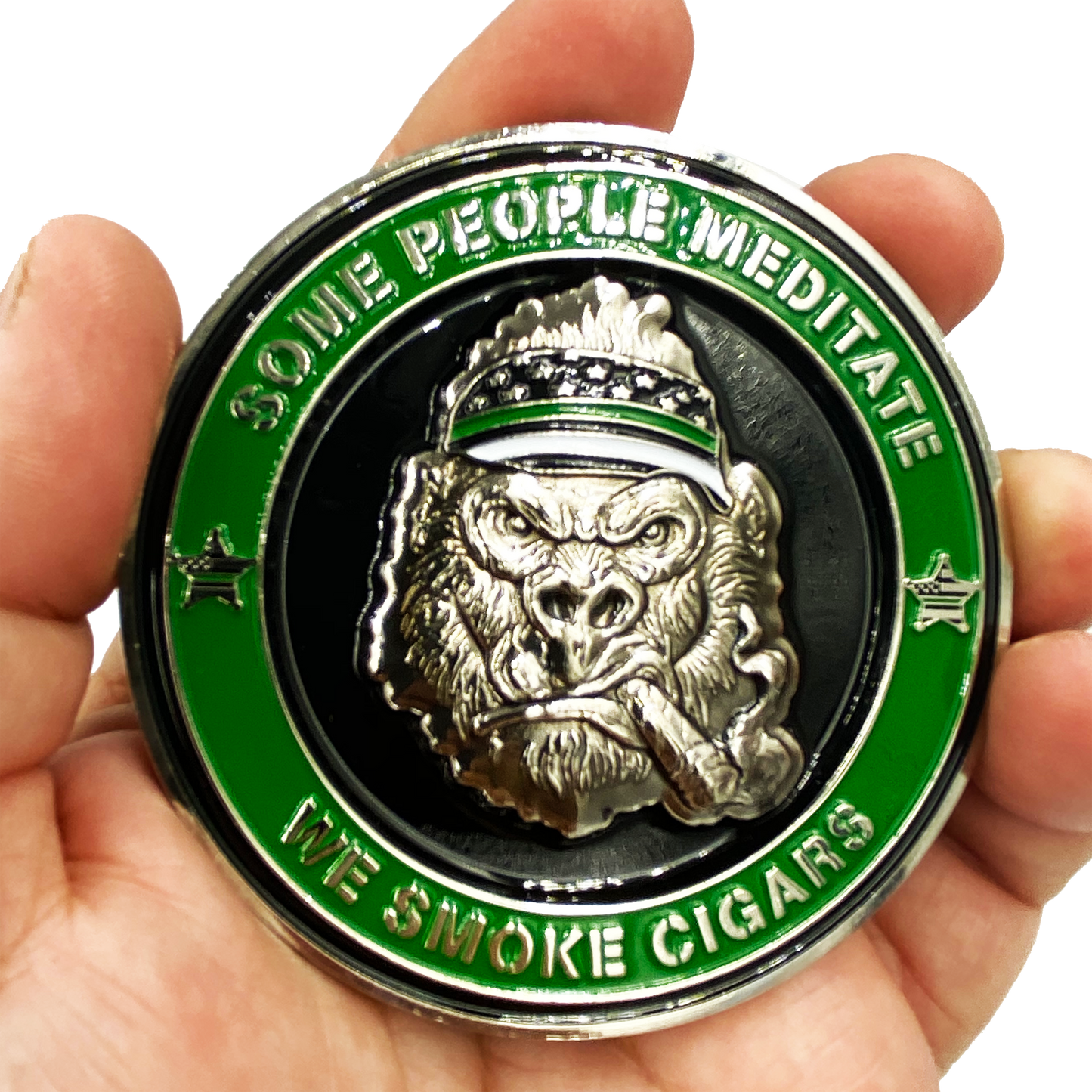 DL8-04 MTV Cribs Michael Strahan episode Tap Dat Ash Cigar Coin Challenge Coin SOME PEOPLE MEDITATE WE SMOKE CIGARS green
