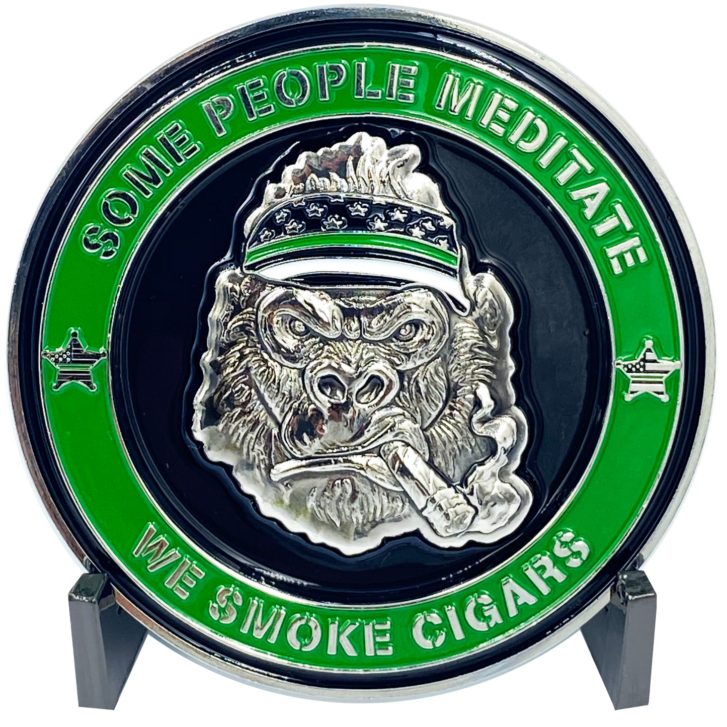 DL8-04 MTV Cribs Michael Strahan episode Tap Dat Ash Cigar Coin Challenge Coin SOME PEOPLE MEDITATE WE SMOKE CIGARS green