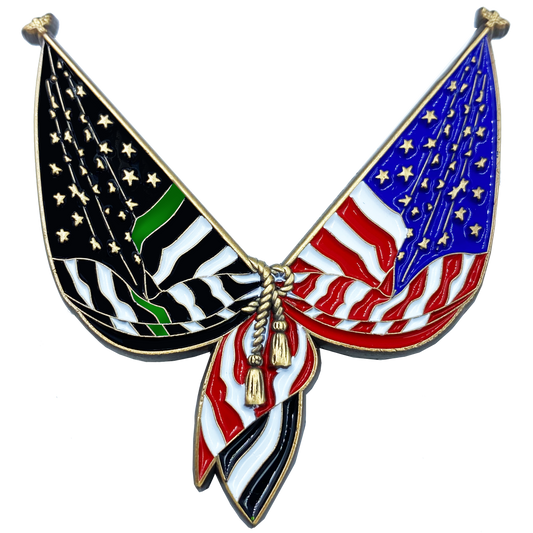 DL10-03 Thin Green Line Flag Pin 2 inch with dual pin posts Border Patrol Agent Deputy Sheriff Military Army Marines
