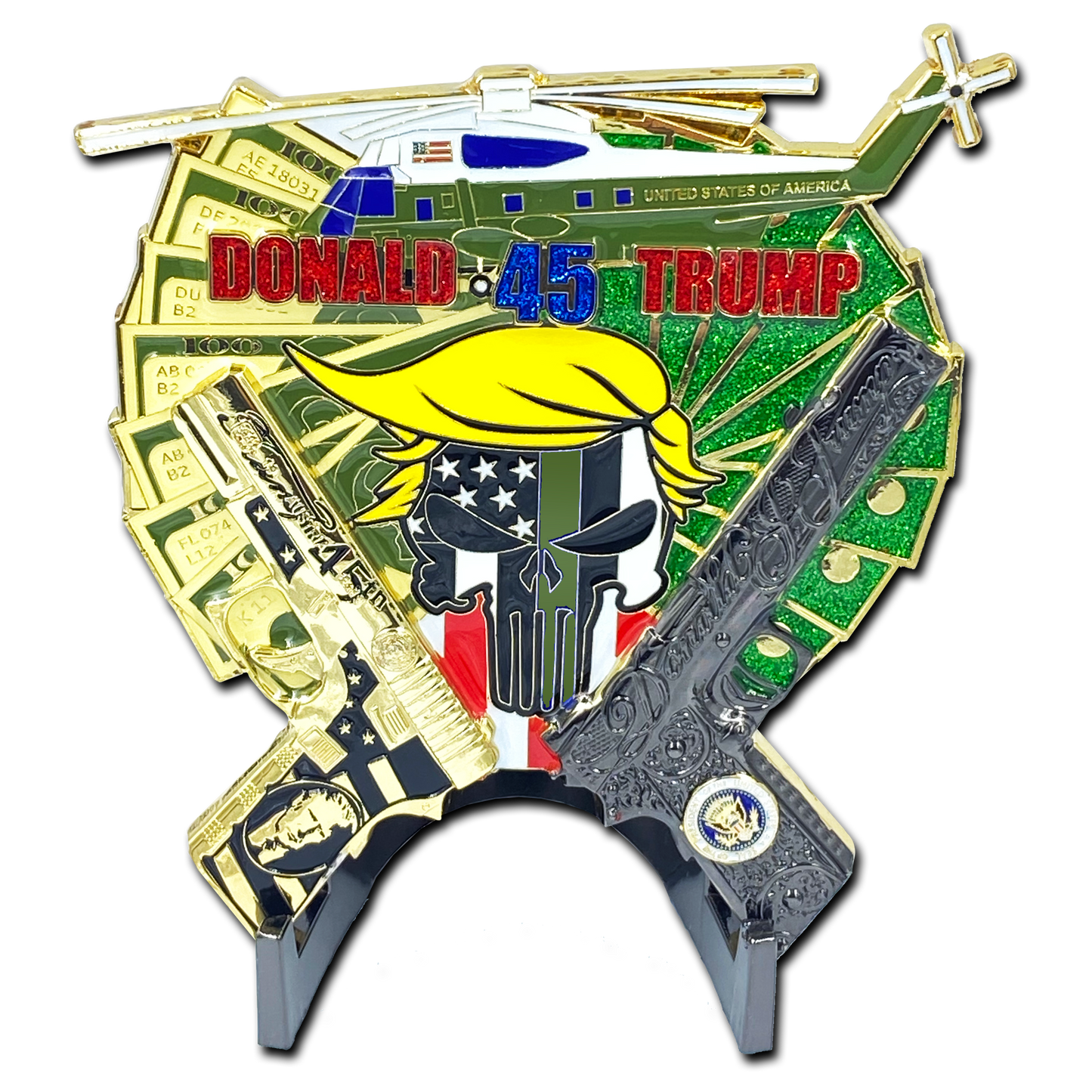 discontinued MM-009 Yuge 1911 Thin Green Line Cops for Donald Trump POTUS MAGA Marine One 1 helicopter Border Patrol Sheriff Marines Army Challenge Coin
