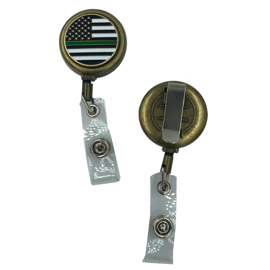 CL8-10 Thin Green Line Metal ID Reel retractable ID Card Holder CBP Border Patrol Sheriff Army security