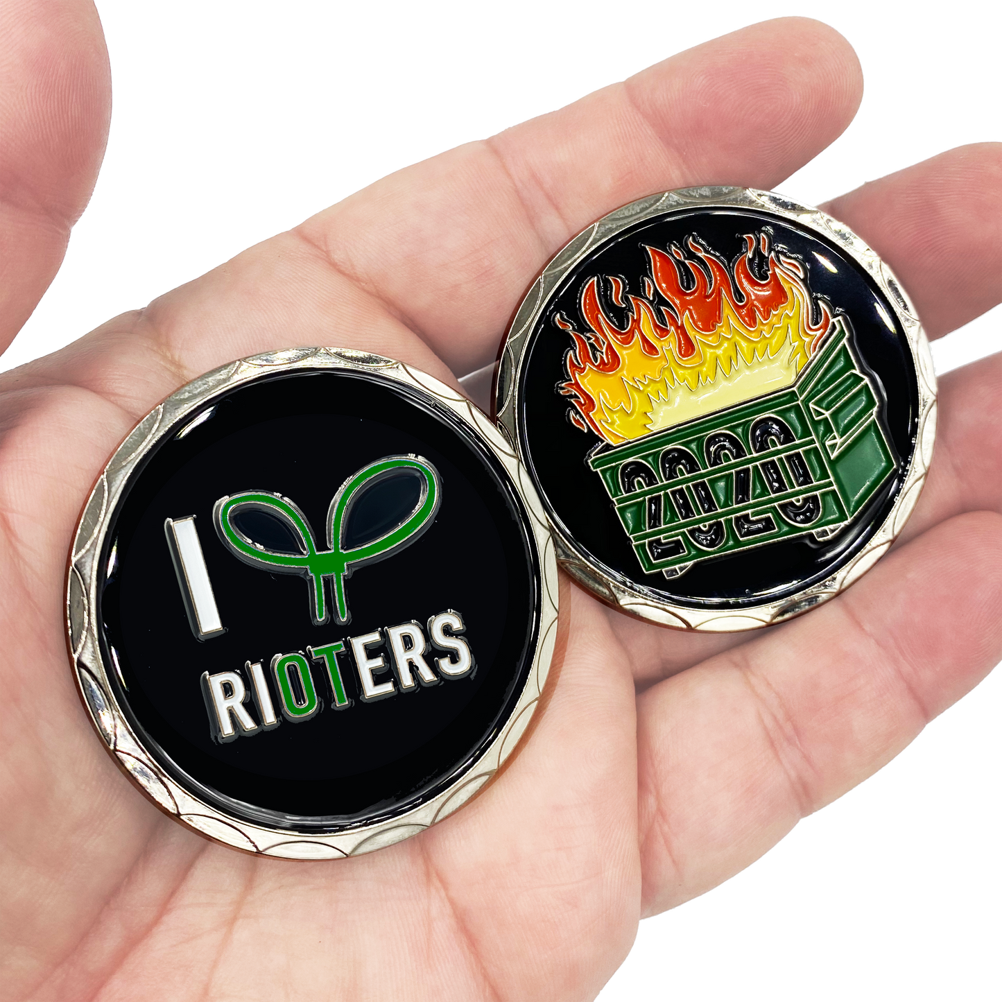 DL2-05 I Love Rioters 2020 Dumpster Fire Handcuff Zip Ties Police Thin Green Line Overtime Challenge Coin