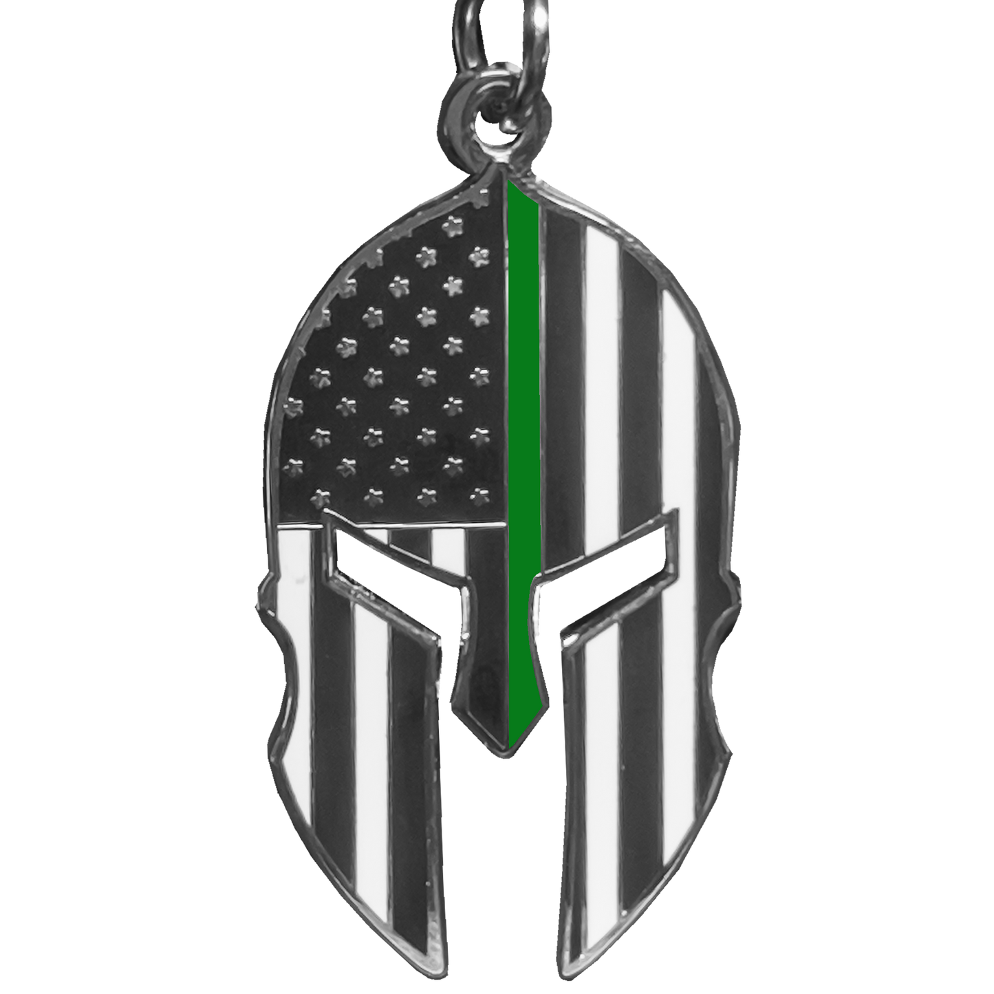 GHKB-1B Gladiator Police Thin Green Line Flag Spartan Helmet Keychain Border Patrol