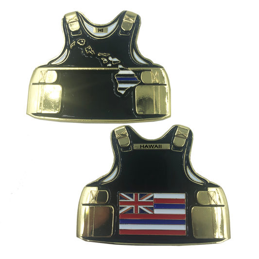 C-009 Hawaii LEO Thin Blue Line Police Body Armor State Flag Challenge Coins