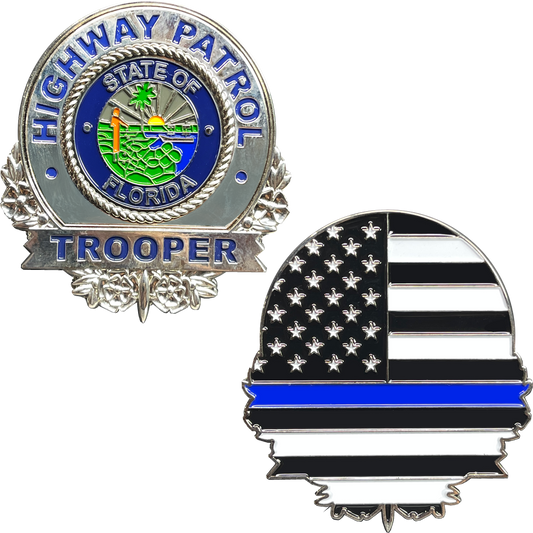 BL16-009 FHP Florida Highway Patrol Trooper Thin Blue Line Police Challenge Coin