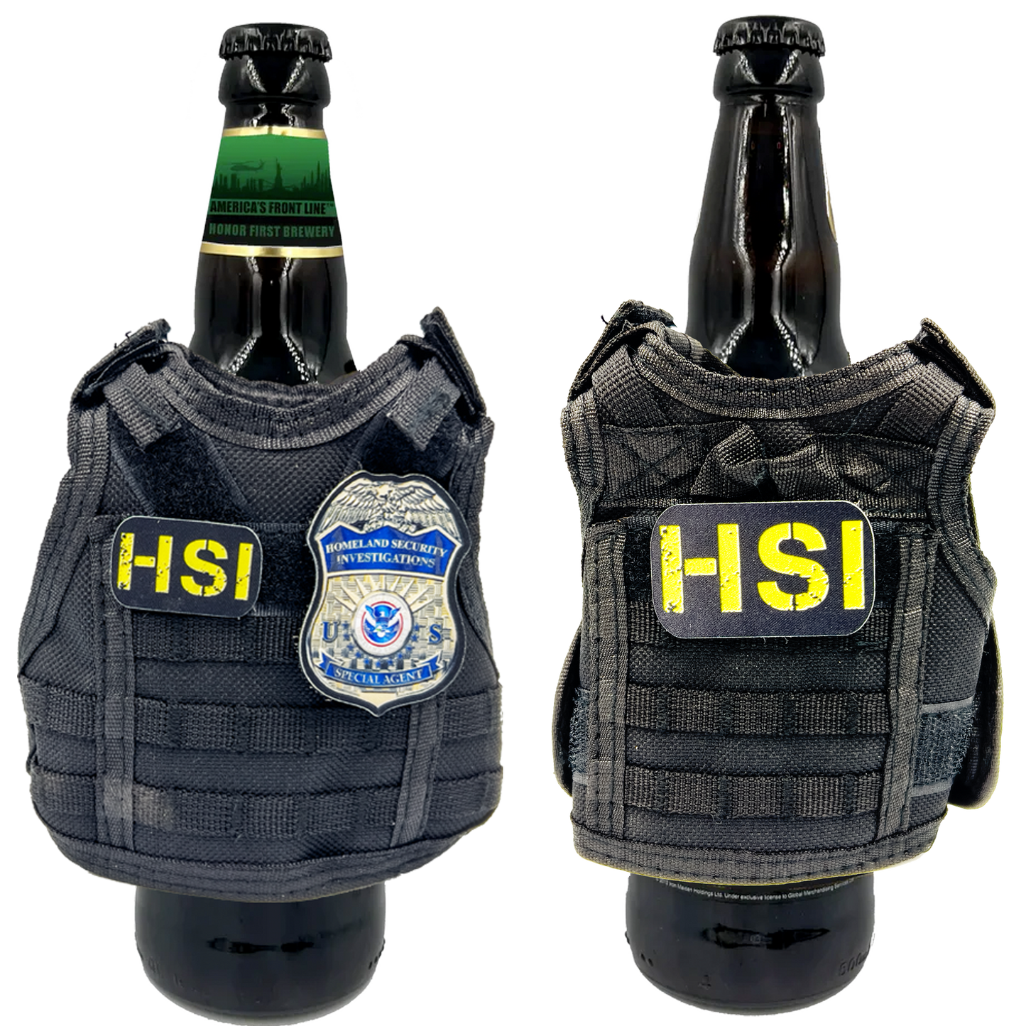 BL2-013 HSI SPECIAL AGENT Tactical Beverage Bottle or Can Cooler Vest with removable patches perfect gift for Challenge Coin collectors