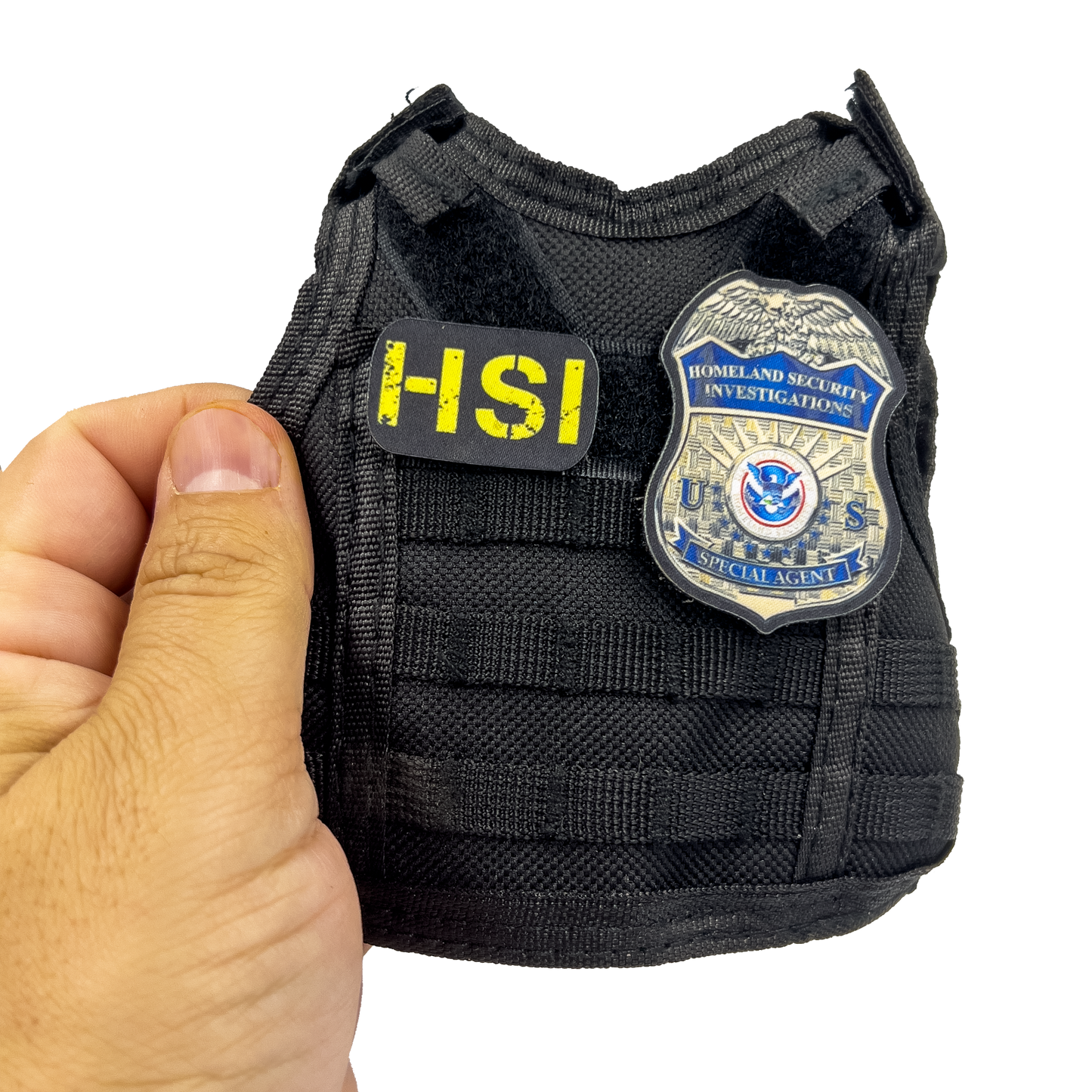 BL2-013 HSI SPECIAL AGENT Tactical Beverage Bottle or Can Cooler Vest with removable patches perfect gift for Challenge Coin collectors