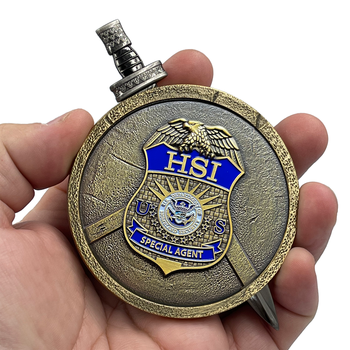 EL3-018 HSI Special Agent Shield with removable Sword Challenge Coin Set