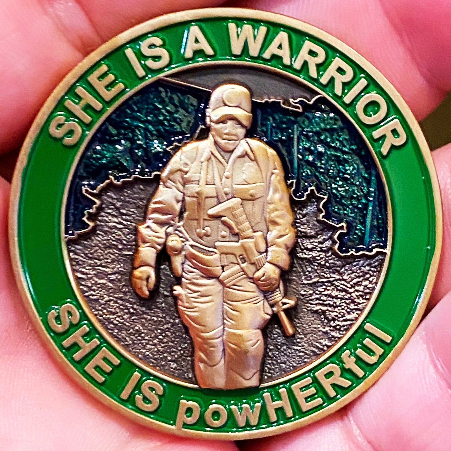 discontinued DL3-12 She is a powHERful Warrior thin green line Police Border Patrol Military Tactical Female Challenge Coin Agent Officer CBP